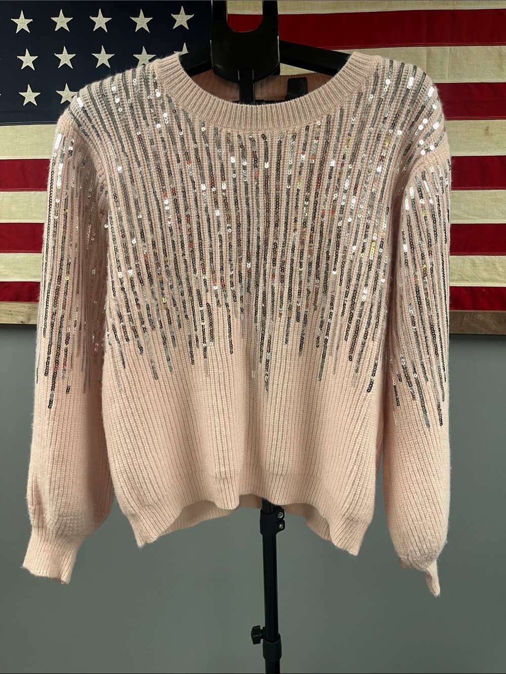 Sequin-Embellished Crewneck Sweater - Light Pink